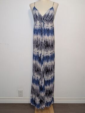 Blue Tie-Dye Maxi Dress with Spaghetti Straps And Adjustable Waist Tie